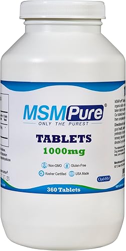 Kala Health MSMPure Tablets, 360 unidades, 1000 mg por tableta, suplemento de azufre orgánico puro MSM, fabricado en Estados Unidos
