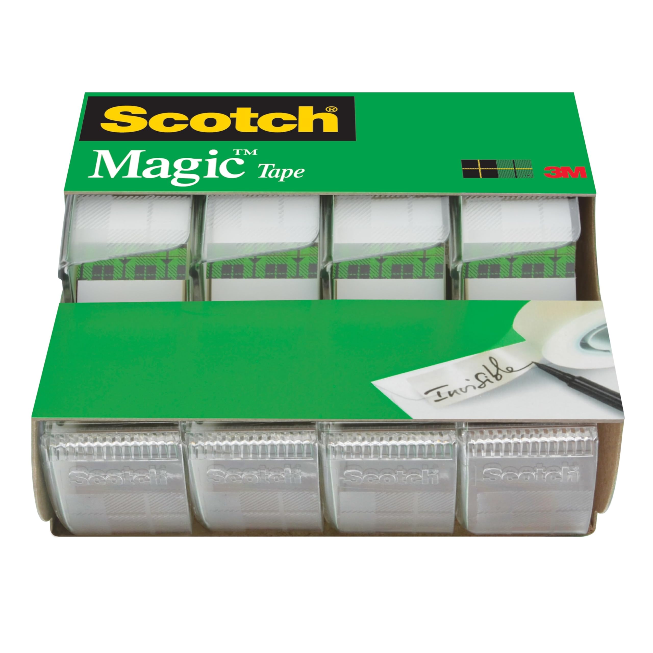 Scotch Magic Tape, Invisible, Home Office Supplies and Back to School Supplies for College and Classrooms, 4 Rolls with 4 Dispensers