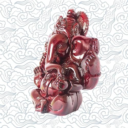 Miniatura 3 de Dios hindú Señor Ganesha ídolo Estatua de elefante indio Buda Ganesh Escultura Bendición Hogar Pooja Diwali Decoración Buena suerte (rojo oscuro)