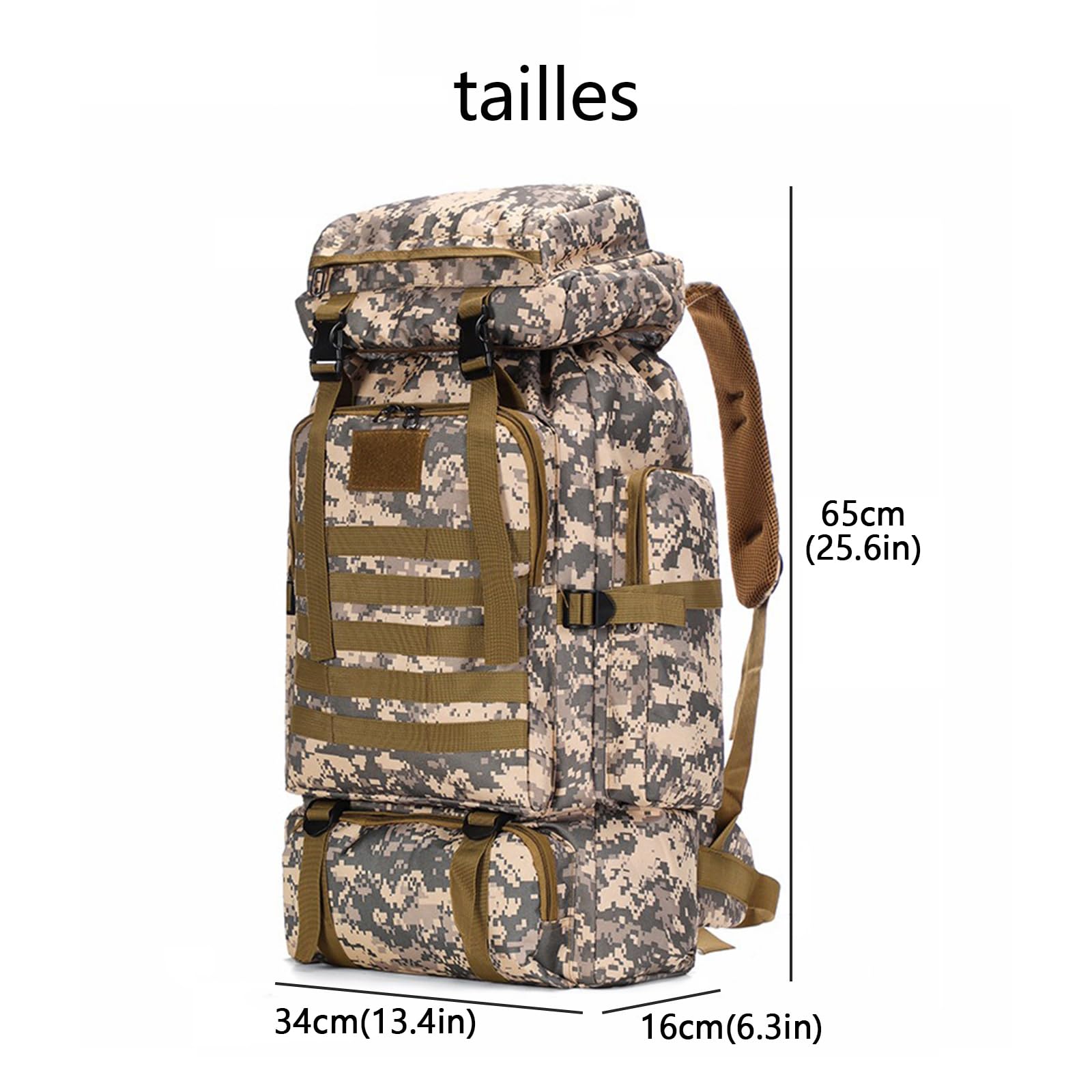 Sac à dos de randonnée 80l hommes et femmes militaire tactique sac à dos imperméable molle sac de jour Camping randonnée en plein air survie sac à dos (Noir)