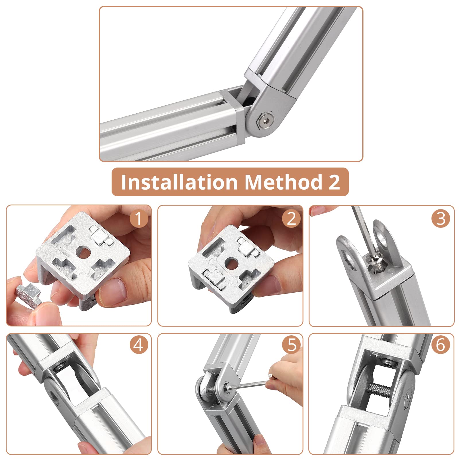 Connecteur Profilé Aluminium 4040, Kamtop 2pcs Connecteur à Angle Réglable Rotation à 180°Avec Poignée de Charnière D'Angle Pour Profil en Aluminium D'Extrusion 4040