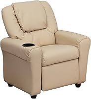Vista 27 de Flash Furniture - Sillón reclinable contemporáneo para niños, color beige vinilo con base para vasos y reposacabezas