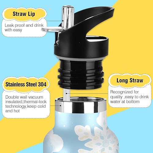 Miniatura 3 de Botella de agua ligera con aislamiento deportivo con popote a prueba de fugas de doble pared para deportes, viajes y escuela, botellas de acero