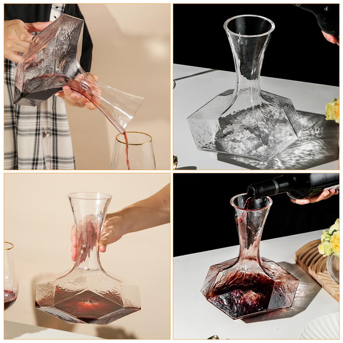 BESTYASH Decanter Facile da Pulire e Piacevole al Tatto per Vino in Vetro Geometrico Elegante Design Creativo e Semplice per Bar e Cucina