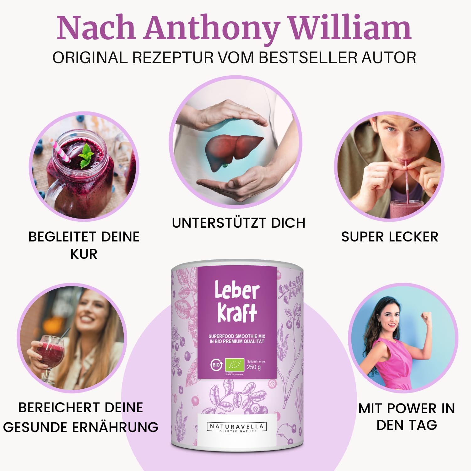 NATURAVELLA LeberKraft Bio Superfood Pulver (250g) für Heavy Metal Detox | Mit Wildheidelbeeren, Gerstengras, Spirulina & Dulse | Nach Rezept von Anthony William | Vegan, laborgeprüft & ohne Zusätze