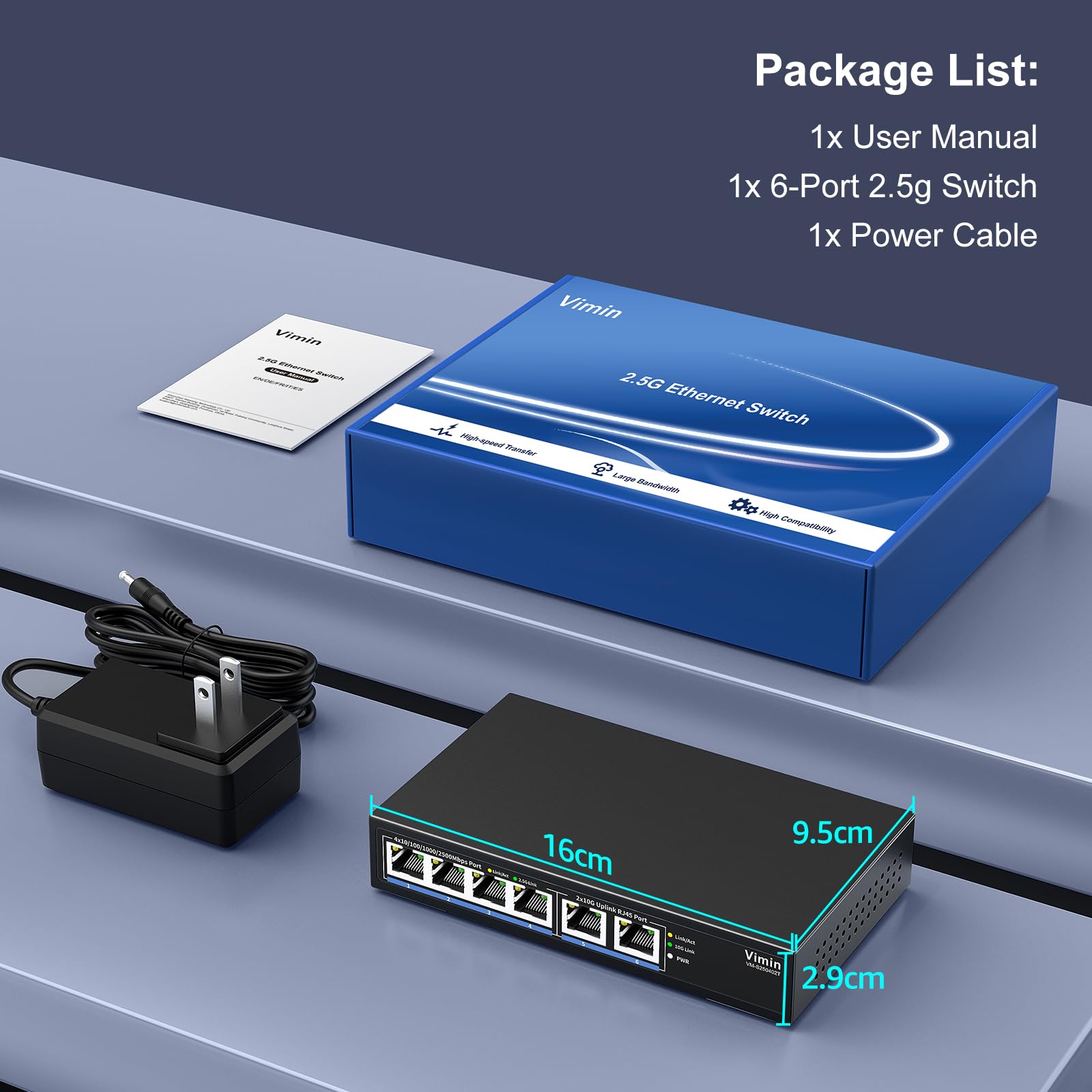 10Gb Unmanaged Ethernet Switch avec 4*2.5G Base-T Ports, 6 Ports 10G/2,5G avec 2*10GBASE-T Commutateur Réseau Non Géré, Capacité 60 Gbit/s, Network Switch Multi-Gigabit de Bureau/Mural pour NAS, PC