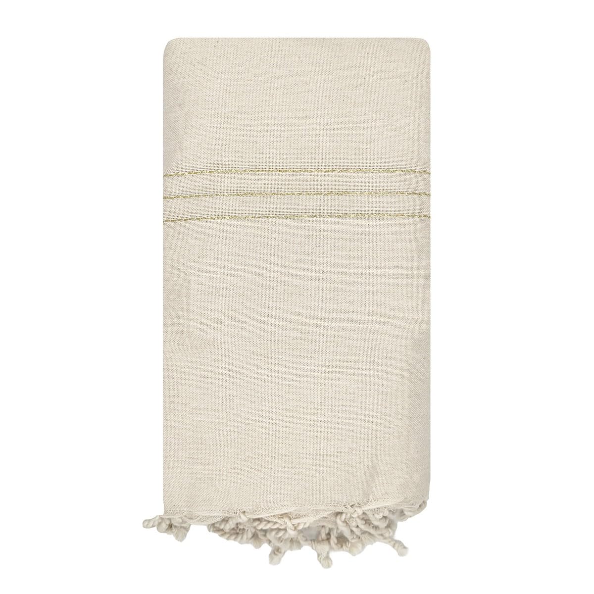 REVA Fouta géante XXL 2mx3m Bali Ficelle en Coton recyclé Tissage Plat et Lurex doré