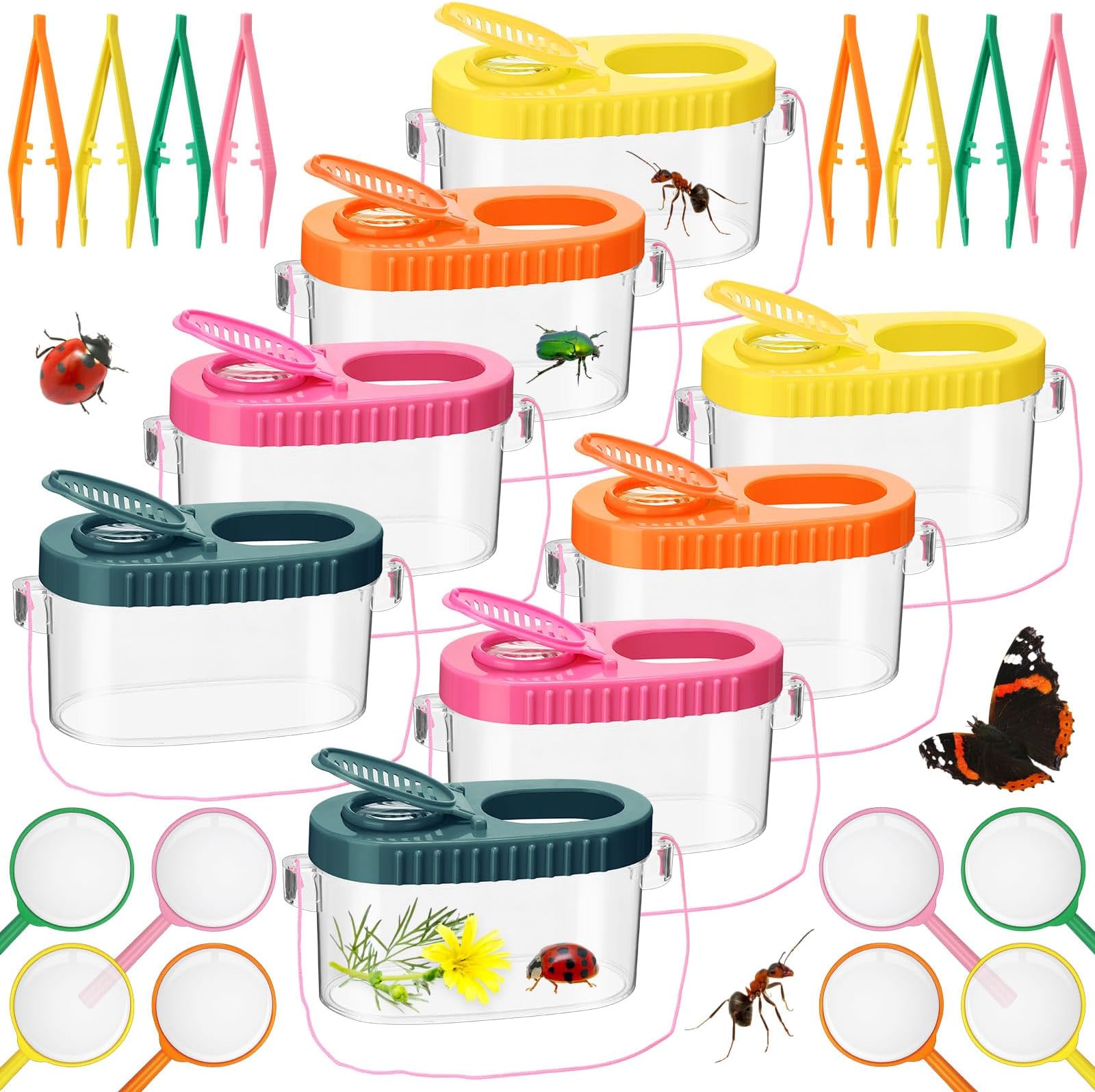 8 Pack Bug Catcher Kit Outdoor Toy Gift for Kids with Bug Containers, Magnifying Glass, Tweezers Bug Collection Kit for Kids Bug Catching Kit Kids Outdoor Explorer Kit for Girls Boys