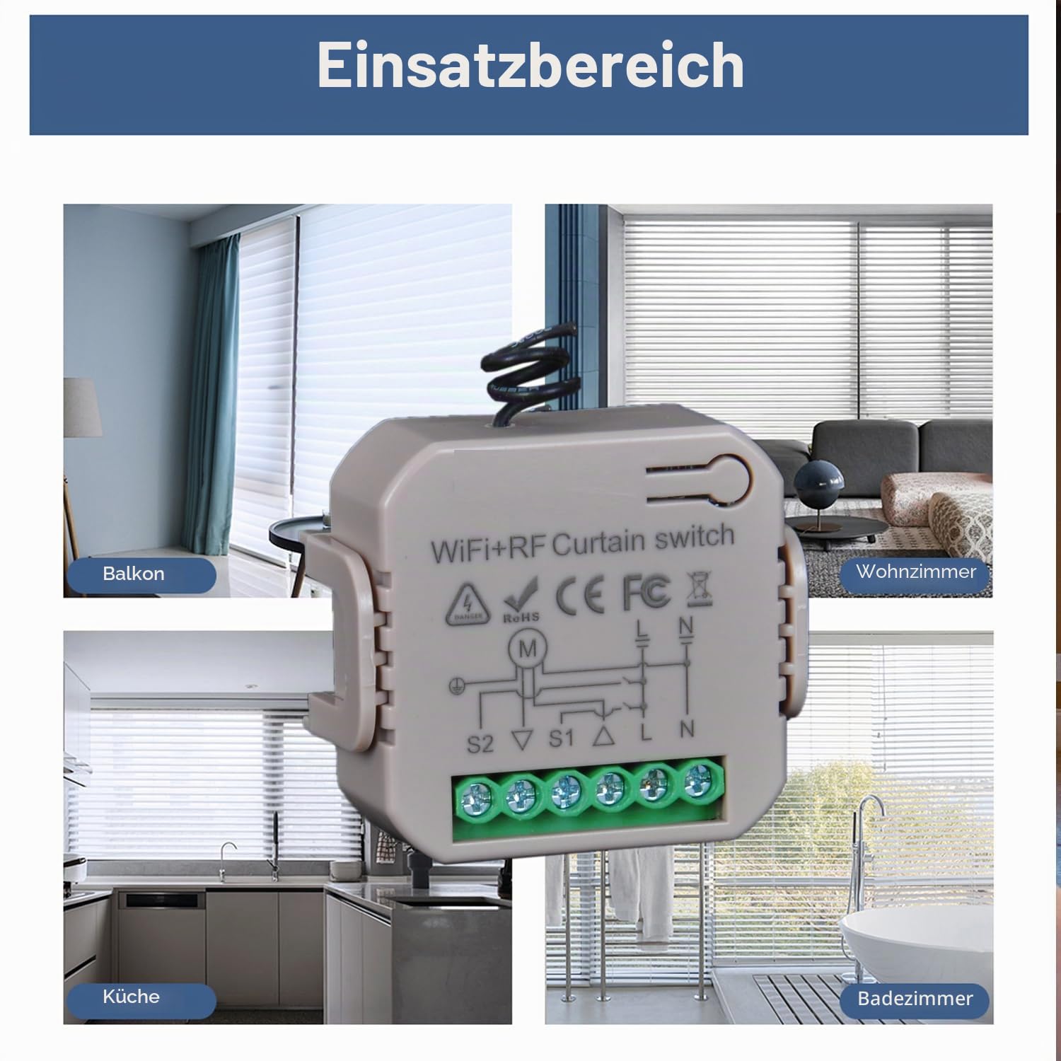 Yueyang WiFi Rollladenschalter mit Fernbedienung RF433mhz, WLAN-Schaltermodul für elektrische Rollläden, Timer Switch für Rollläden und Vorhänge, kompatibel mit Alexa und Google Home (5)