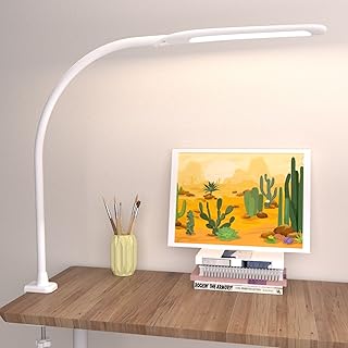 LED Desk Lamp with Clamp,Flexible Gooseneck Clamp Lamp,Dimmable,Touch Control 3 Color Modes,Eye-Care Table Light with Adjustable Arm,Architect Lamp for Home/ Office /Workbench/Reading Working White