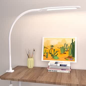 BARMIKA Adjustable Desk Lamp With Clamp - Dimmable LED Touch Control, 5 Color Temperatures, Gooseneck Arm