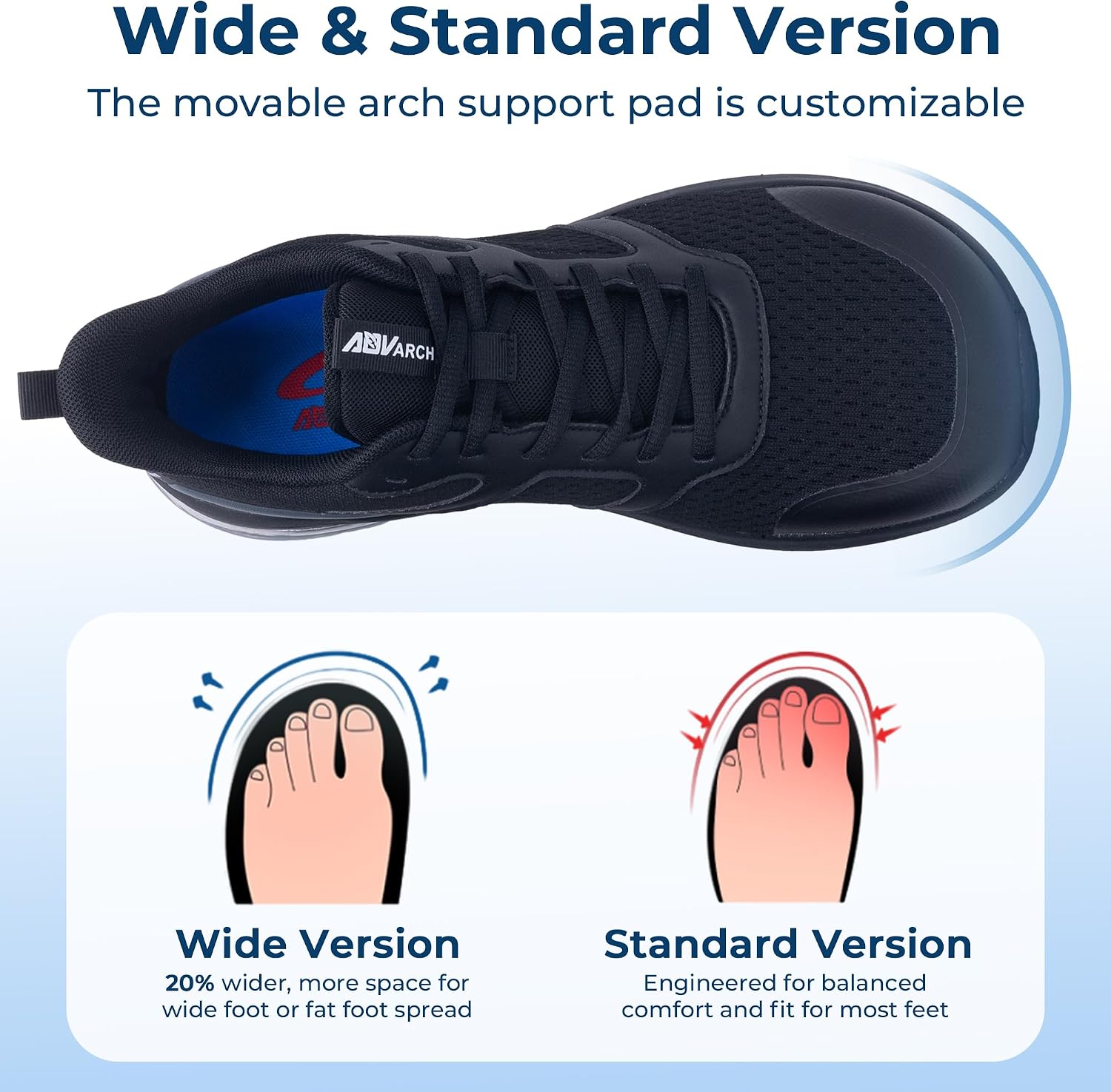 Walking Shoes for Men Wide Toe Box Orthotic Arch Support Sneakers Plantar Fasciitis Tennis Running Shoes for Gym Workout Jogging US 7-13