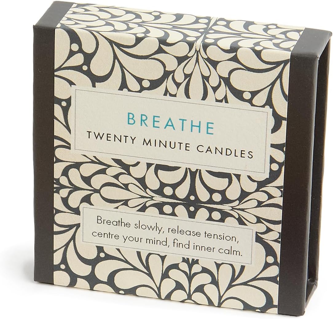 Signature Collection - Breathe Candle Set (Vintage) by Cotton & Grey - 12 Pure Beeswax Twenty Minute Candles with Ceramic Holder for Relaxation and Mindfulness