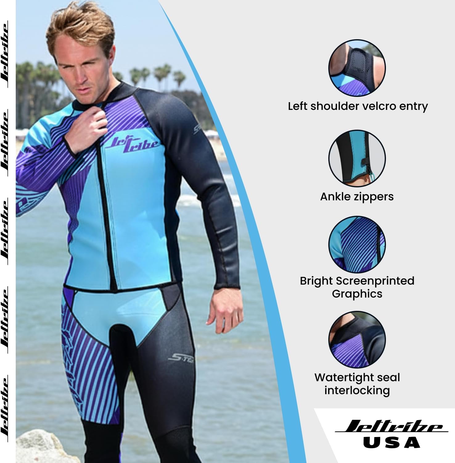 Neoprene Jet Ski Wetsuit | Jettribe Hyper Series | 2 Piece Set | 2.5mm Sleeveless John & Jacket | Reinforced Knee Panels