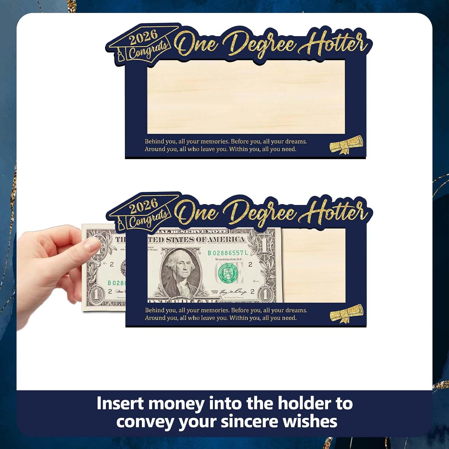 Graduation Gifts Grad Money Holder 2026 Money Gifts Ideas for Her Him, One Degree Hotter Cash Holder for College Masters PhD Graduate Party Decorations Supplies, Navy Blue & Gold image 3