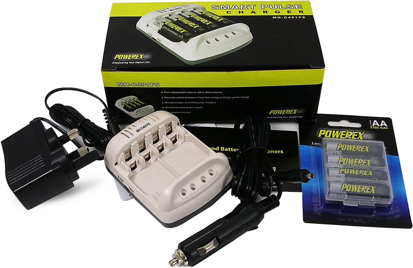 Maha MH-C401FS DCWU Smart Charger Kit with 4x 2700mAh Powerex High Performance Rechargeable AA Batteries