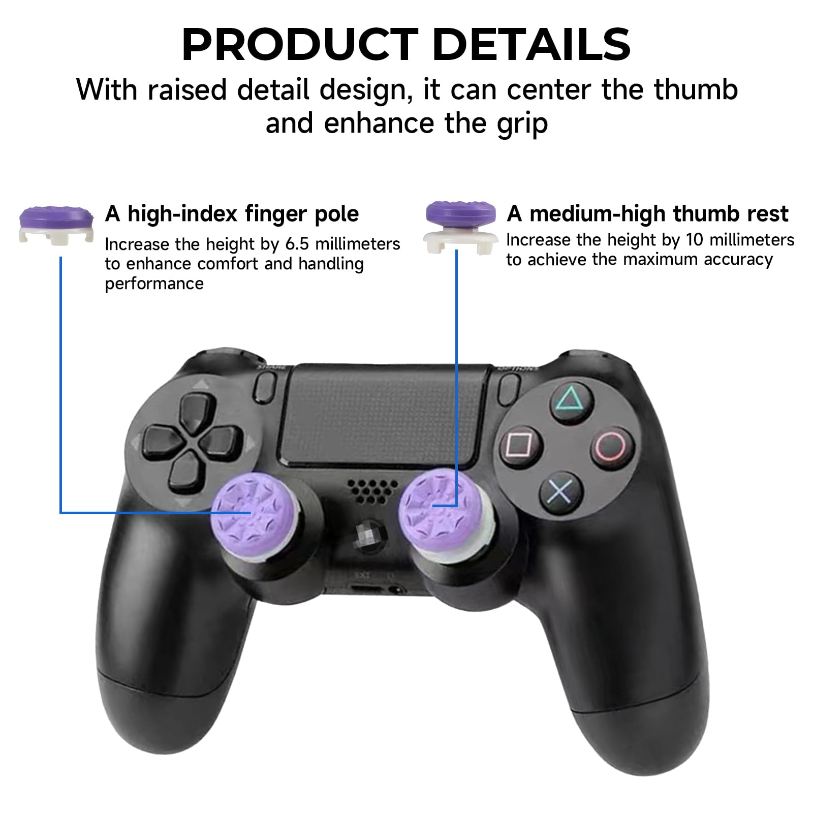 Kompatybilne z FPS Freek Galaxy PS5 Stick Aufsätze, ikoniczne wydajne kości kierunkowe dla PlayStation 5, PS4, precyzyjne podwyższenia joysticka do gier FPS, fioletowe, białe, komfortowa kontrola