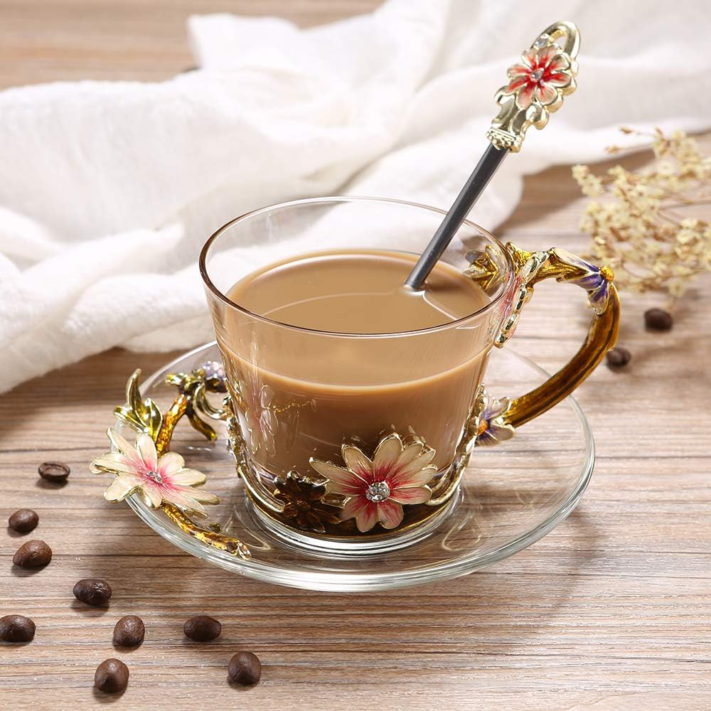 Flash Deals - 50% OFF Luxury Coffee Cups Glass Coffee Mugs Heat-Resistant Crystal Mugs 8(oz) with Spoon and Dish Handmade Coffee Mugs Lead Free Creative Gift Business Gifts Birthday Gift Get Special Price Luxury Coffee Cups Glass Coffee Mugs Heat-Resistant Crystal Mugs 8(oz) with Spoon and Dish Handmade Coffee Mugs Lead Free Creative Gift Business Gifts Birthday Gift