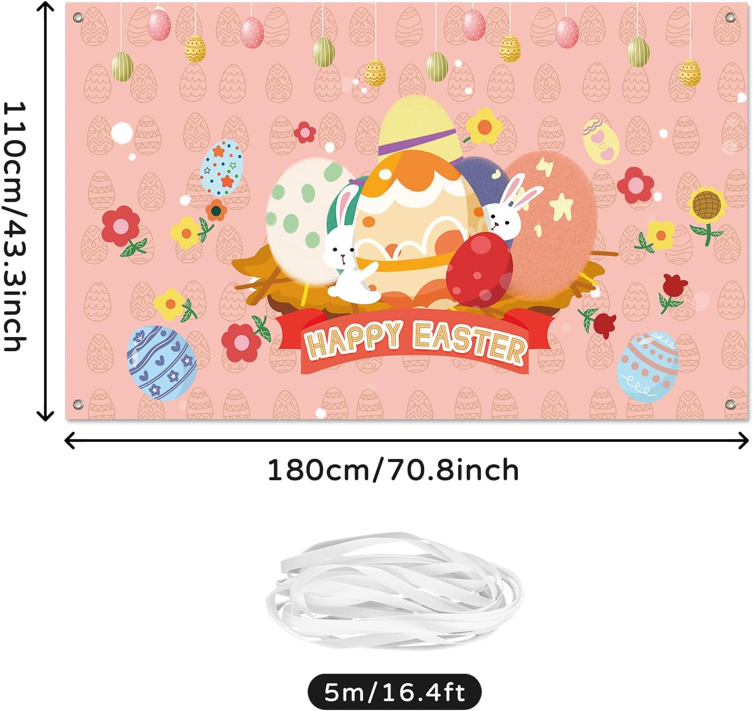 Easter Backdrop Banner, Easter Decorations Happy Easter Banner Background Decoration Banner Photo Booth Sign Poster Easter Indoor Outdoor Decor(Pink)