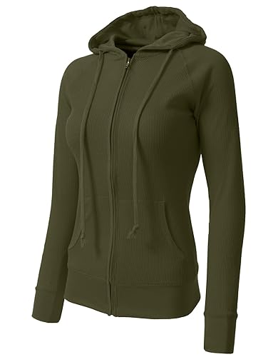NE PEOPLE Women Basic Casual Comfy Lightweight Thermal Waffle Hoodie