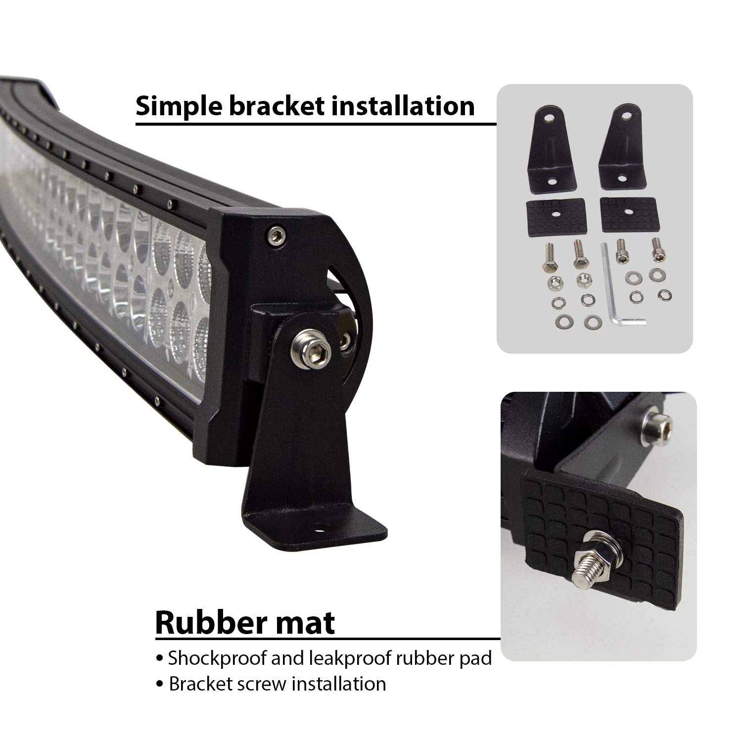 PICAA Barra Luce Led 52 pollici 300W Fuoristrada Doppia Fila Curvo Spot Flood Barra Luminosa da Lavoro a LED Led Luci di Lavoro a Led per FUORI STRADA Moto 4WD SUV ATV UTV Camion