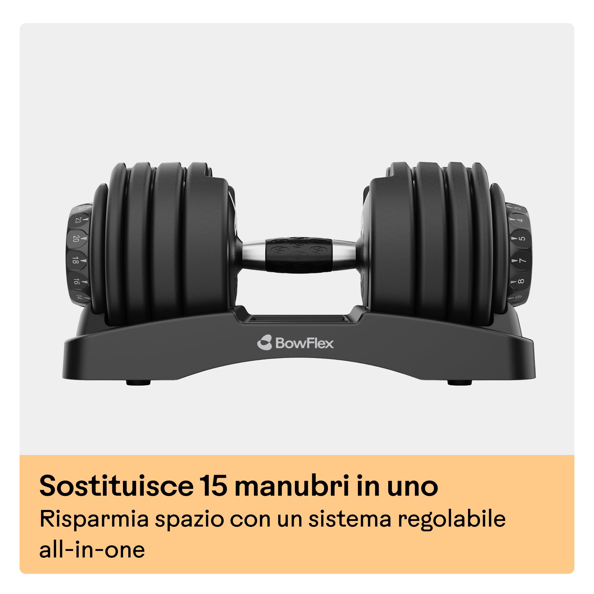Bowflex SelectTech 52 (Coppia) Manubri Regolabili 2–24 Kg, Sistema Di Selezione Rapida A Ghiera, Pesi Per Home Gym Salvaspazio, Allenamento Di Forza, Compatibile JRNY, Set Da 2 Manubri