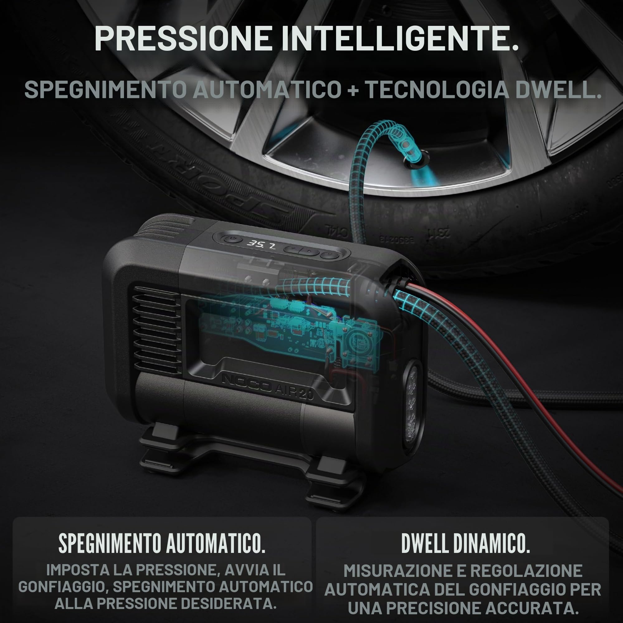 NOCO AIR20: Gonfiatore per Pneumatici da 20A – Compressore d’Aria Portatile 12V – Portata 47 SLPM, da 0 a 40 PSI in 2,5 Minuti – Manometro Digitale + Spegnimento Automatico