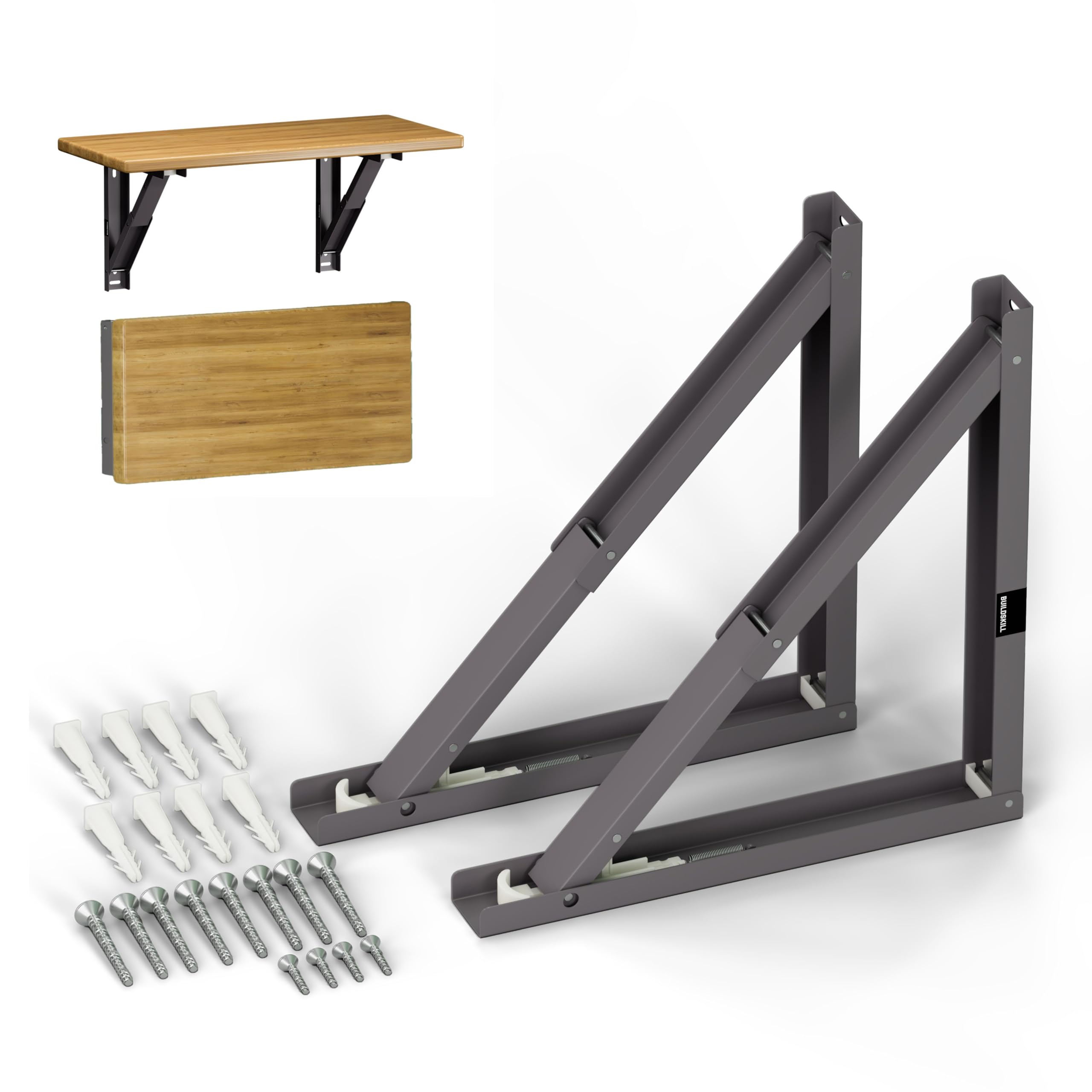 Buildskill 24" Folding Shelf Bracket, 1.2mm Heavy-Duty Folding Table Bracket, Corrosion Resistant & Space-Saving Design, Brackets for Wall Shelves & Workstations, Home & Office Use (DAGrey) (Set of 2) — Amazon image 15