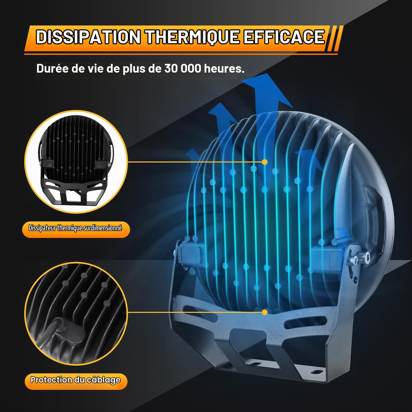 AUXTINGS 2 pièces 9 pouces 294W LED Pods Light Bar Noir Rond 24000Lm Étanche Spot Faisceau Led Lumière de Travail Hors Route Lumières Conduite Lumière pour Camion SUV ATV Tracteur Bateau