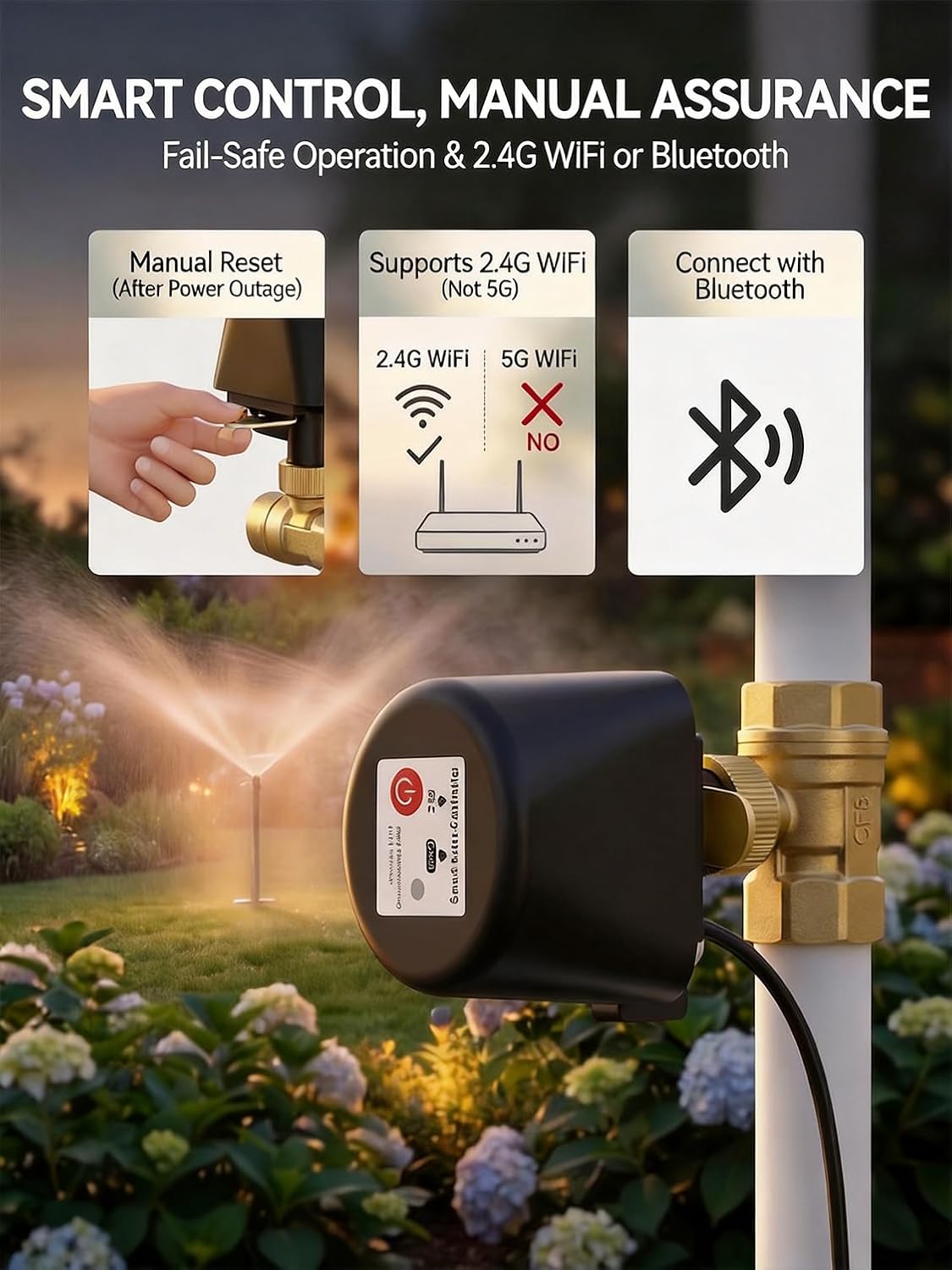 Smart WiFi Water Valve, Brass Motorized Ball Valve with Timer & App Remote Control, Alexa/Google Home Compatible, Ideal for Garden Sprinkler, Pool Filling, Greenhouse & Hydroponics, 1" G-Thread