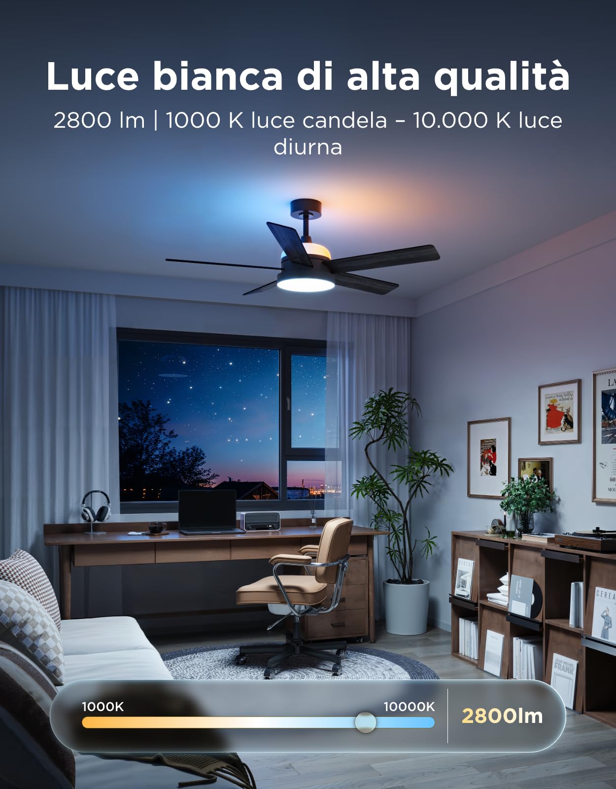 Govee Ventilatore da Soffitto con Luce, RGBIC Smart Ø132cm Lampadario con Ventilatore da Soffitto e Telecomando, 2800 lm, Motore DC reversibile, dimmerabile, per Camera da Letto e Soggiorno