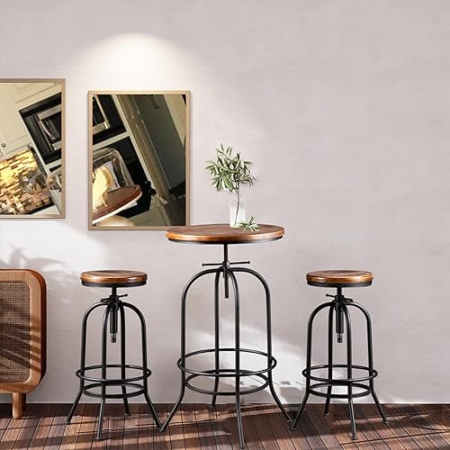 Miniatura 4 de Juego de mesa de bar con 2 taburetes, mesa redonda de 3 piezas, sillas compactas, mesa de altura para cocina, comedor, sala de estar, fiesta,