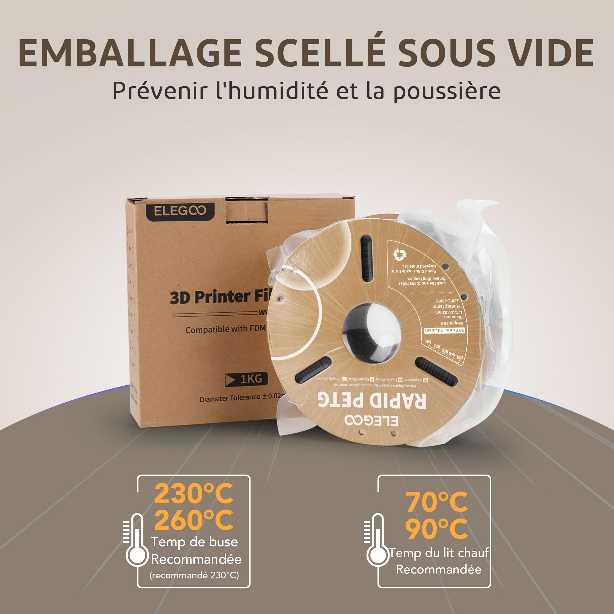 ELEGOO Rapid PETG Filament 1.75mm Noir 1KG, Filament pour Imprimante 3D Haute Vitesse 30-600mm/s, Précision Dimensionnelle +/- 0.02 mm, Bobine de 1kg en Carton (2.2lbs) Pour des Imprimantes 3D FDM