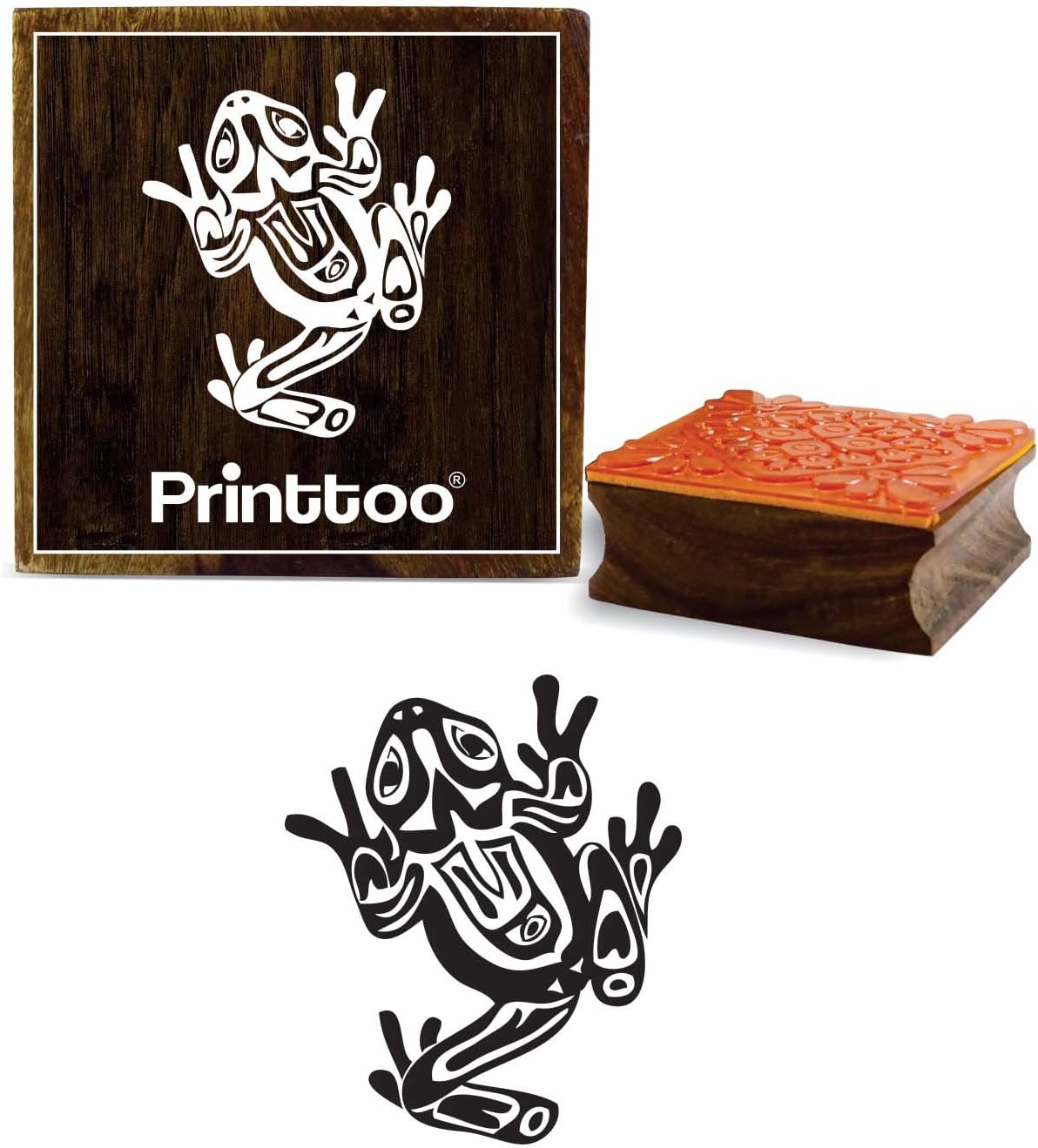 Printtoo Frog Pattern Scrap-Booking Square Brown Wooden Rubber Stamp Craft Stamps-2 x 2 Inches