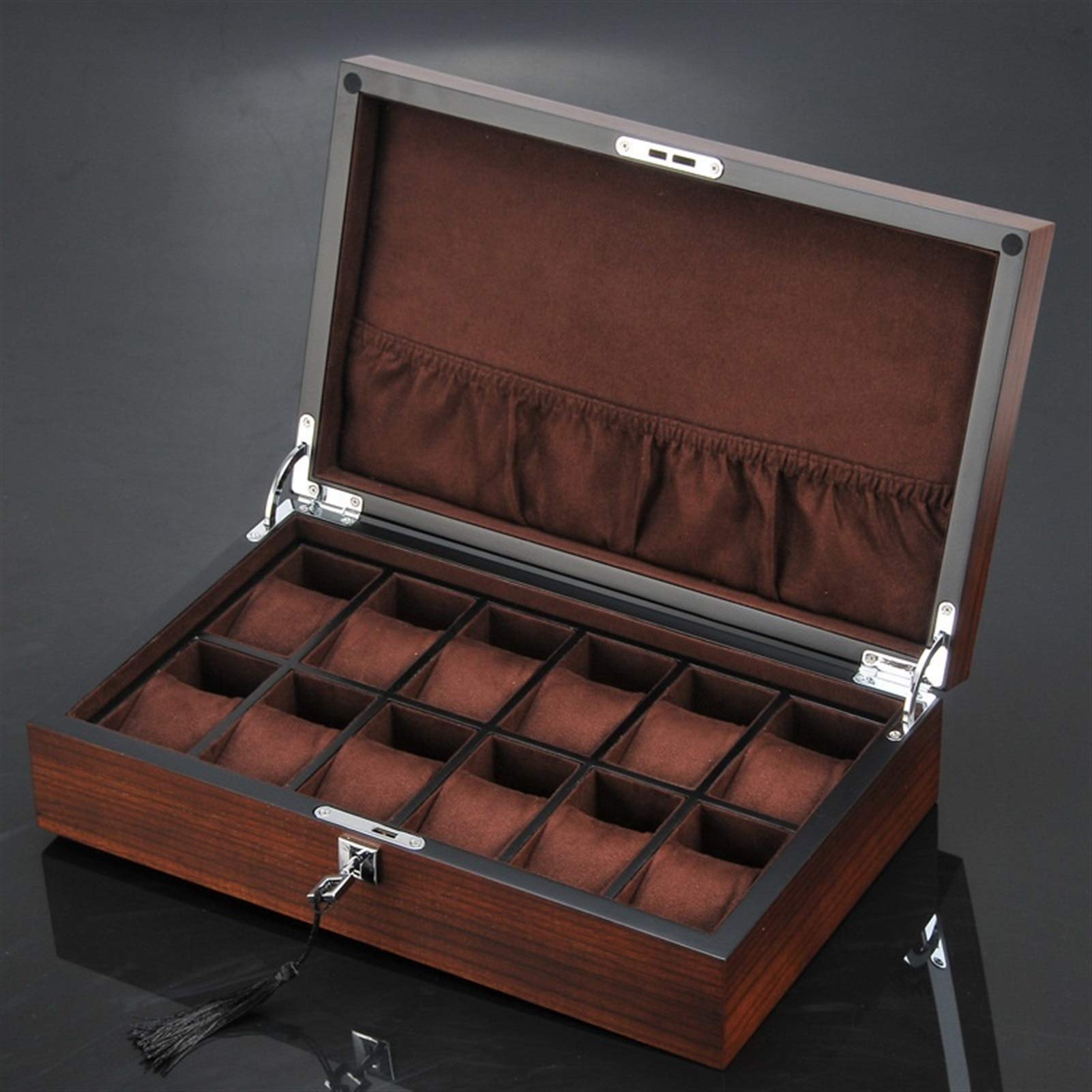 Uhrenbox, 12 Fächer, Holz-Uhren-Organizer mit Schloss, Luxus-Uhrenhalter, Holz-Schmuck-Geschenketui, Aufbewahrungsboxen, Uhren-Organizer für Aufbewahrung und Präsentation (Farbe: Braun)