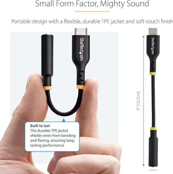 StarTech 5in USB-C to 3.5mm TRRS Audio Adapter, 32-bit DAC (USBCAUDIO2)