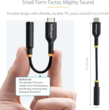 StarTech 5in USB-C to 3.5mm TRRS Audio Adapter, 32-bit DAC (USBCAUDIO2)