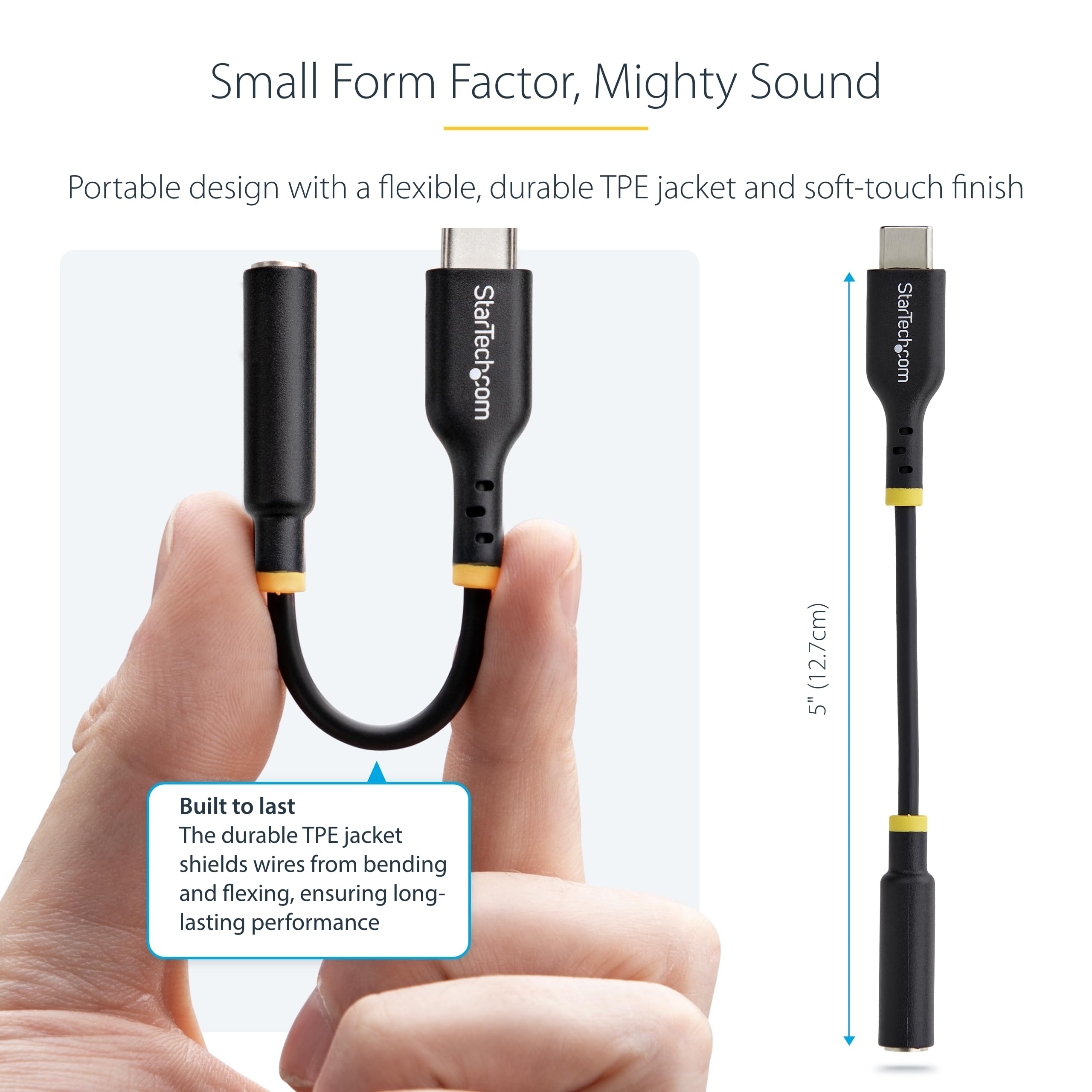 StarTech.com Adapter audio USB-C na 3,5 mm TRRS gniazdo słuchawkowe/słuchawkowe, USB typu C Aux Dongle, Hi-Fi 32-bitowy DAC, do PC/telefonu