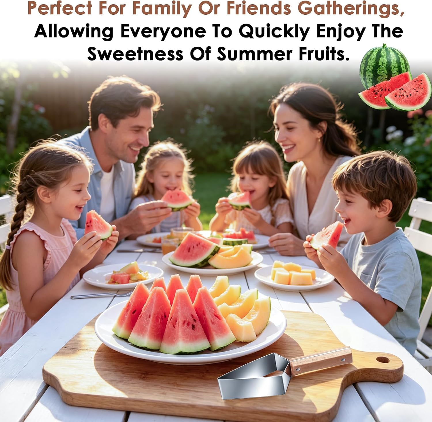 Triangle Watermelon Cutter, Stainless Steel Watermelon Slicer, Stainless Steel with Wooden Handle for A Wide Variety Watermelon,Cantaloupe, Honeydew, Apples, and More