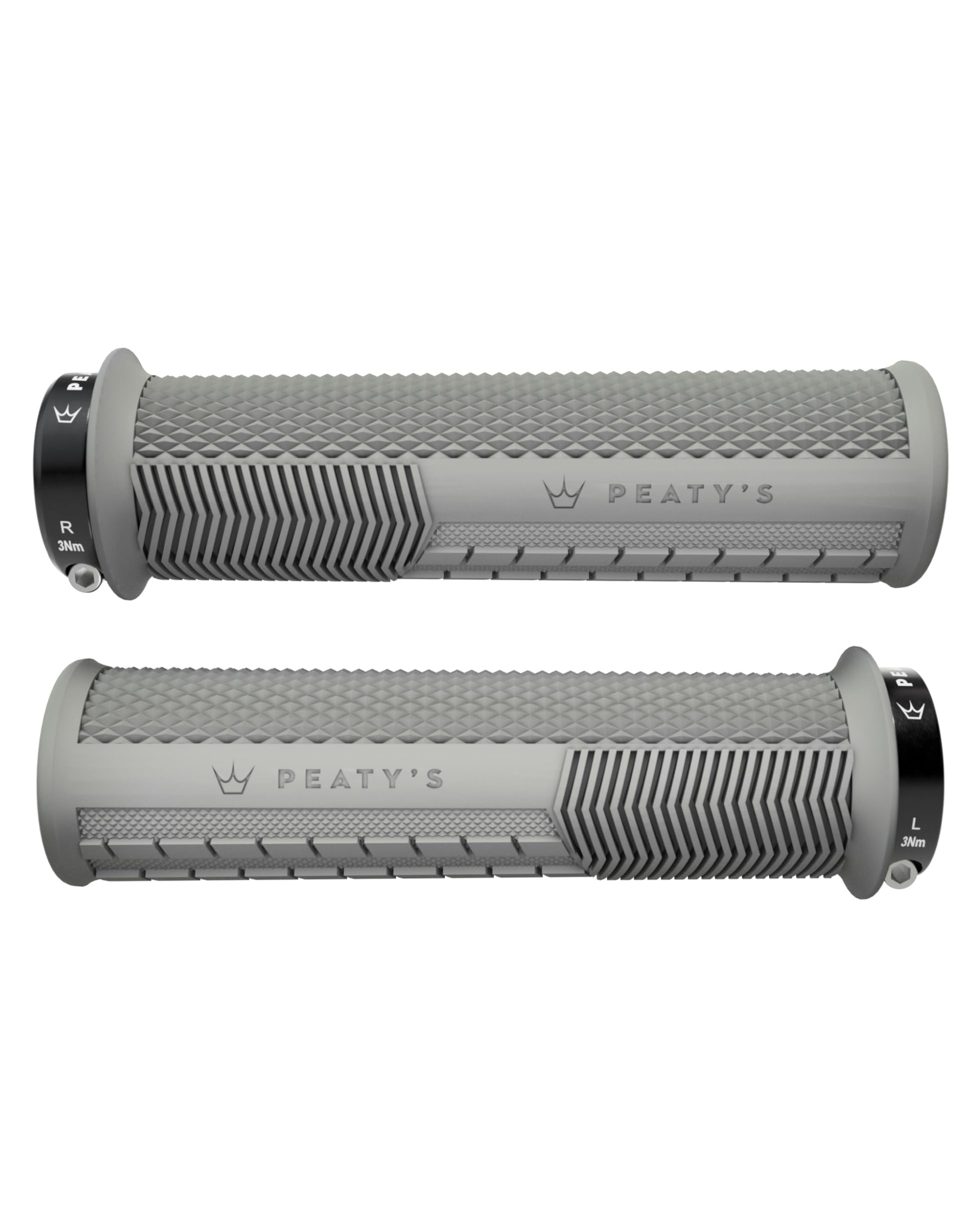 Peaty's Monarch Grips - Grey/Knurl/Thick - Race Control, Durable, Ergonomic Finger Bars, Comfort Thumb Pad, All Day Riding, All Weather & Terrain, MTB Enduro Downhill Ebike Mountain Bike