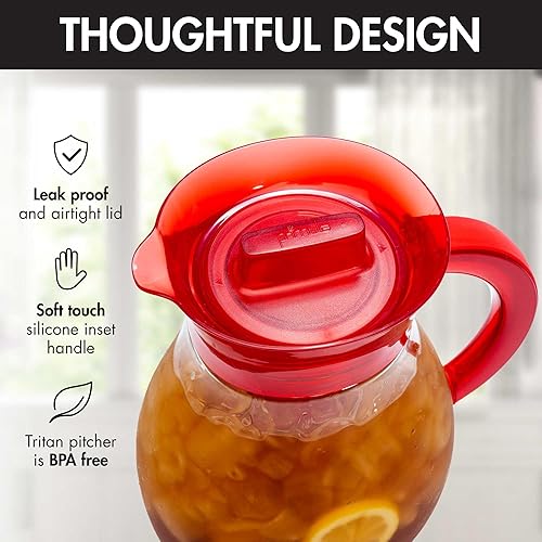Vista 3 de Primula The Big Iced Tea Maker Tritan Plastic Infusion Beverage Pitcher with Leak Proof, Airtight Lid, Fine Mesh Resuable Filter, Manufactured Rojo