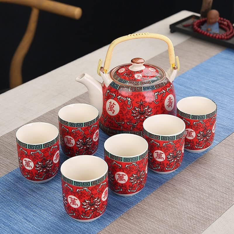 Ceramiczny zestaw do herbaty, 7-częściowy dzbanek do herbaty Gungfu, ręcznie wykonany czajniczek i kubki, chińska porcelana do biura i podróży, kwiatowy wzór