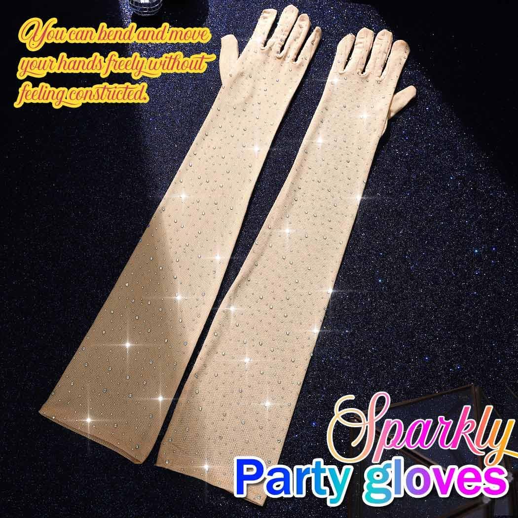 CASDRE Sparkly Rhinestone Gloves Long Mesh Elbow Length Arm Sleeves Wedding Prom Costume Gloves for Women