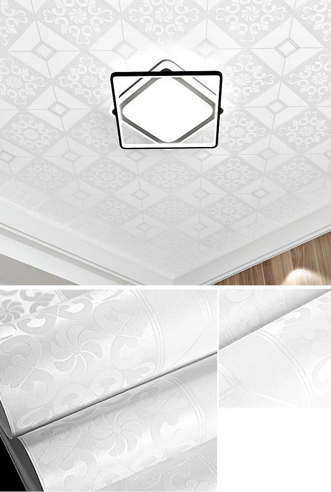 Wallpaper Empire Pearl White Wpe® Ornate Tile Effect Wallpaper – Textured Vinyl With Tonal & Soft Shimmer Finish – Embossed Design – Paste The Wall – 9.5M X 0.53M Roll – Ideal For Walls & Ceilings A90-92