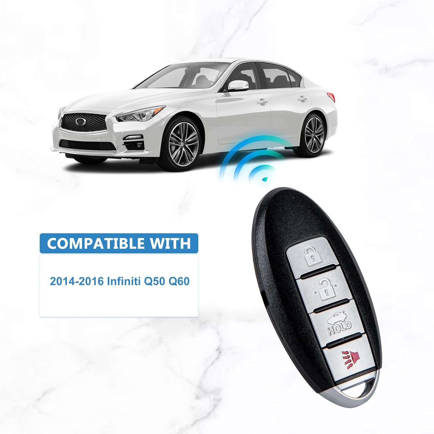 Key Fob Replacement Compatible for Infiniti Q50 Q60 2014 2015 2016 Smart Key Car Keyless Entry Remote Control Remote Start KR5S180144203 (Pair)