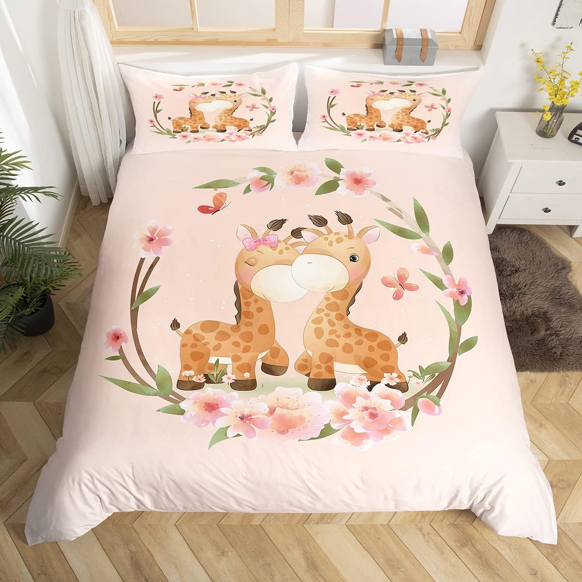 Cartoon Giraffe Bed Linen, 135 x 200 cm, Cute Animal Bed Set for