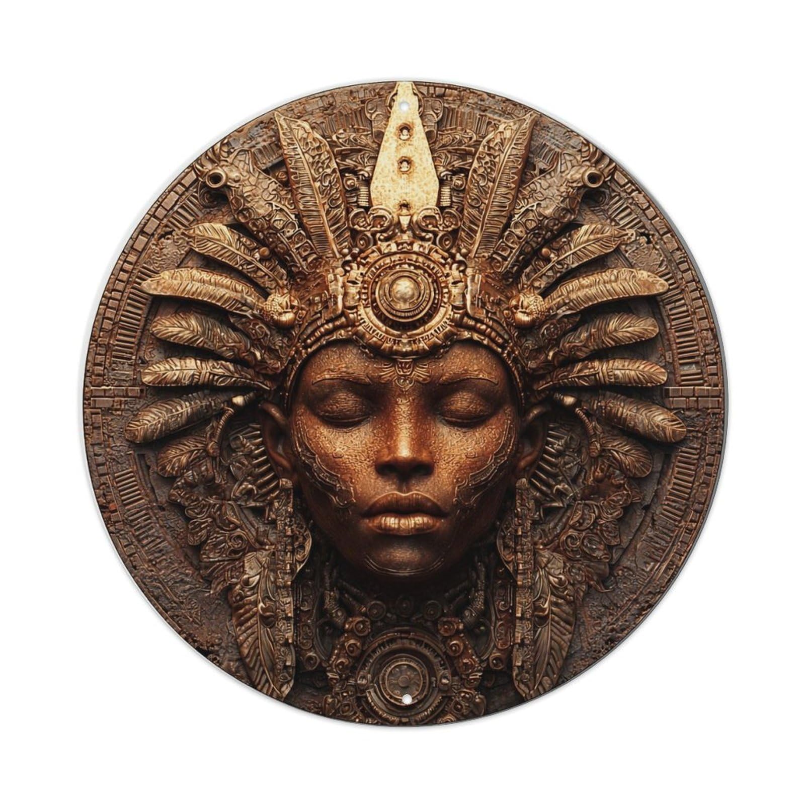 Lvalogy Style Ancient Bronze Goddess Face Relief Metal Tin Sign Plaque