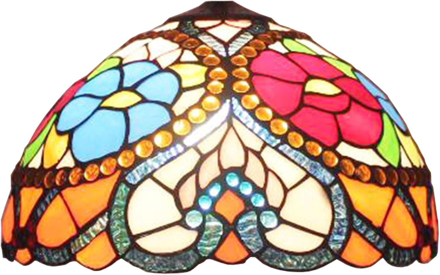 Stained Glass Lamp Shade Replacement, Only Tiffany Lamp Chimney, Floral Design Blue Red Pink Orange Fit for Table Lamp, Pendant Light, Floor Lamp, Ceiling Fixture,20"