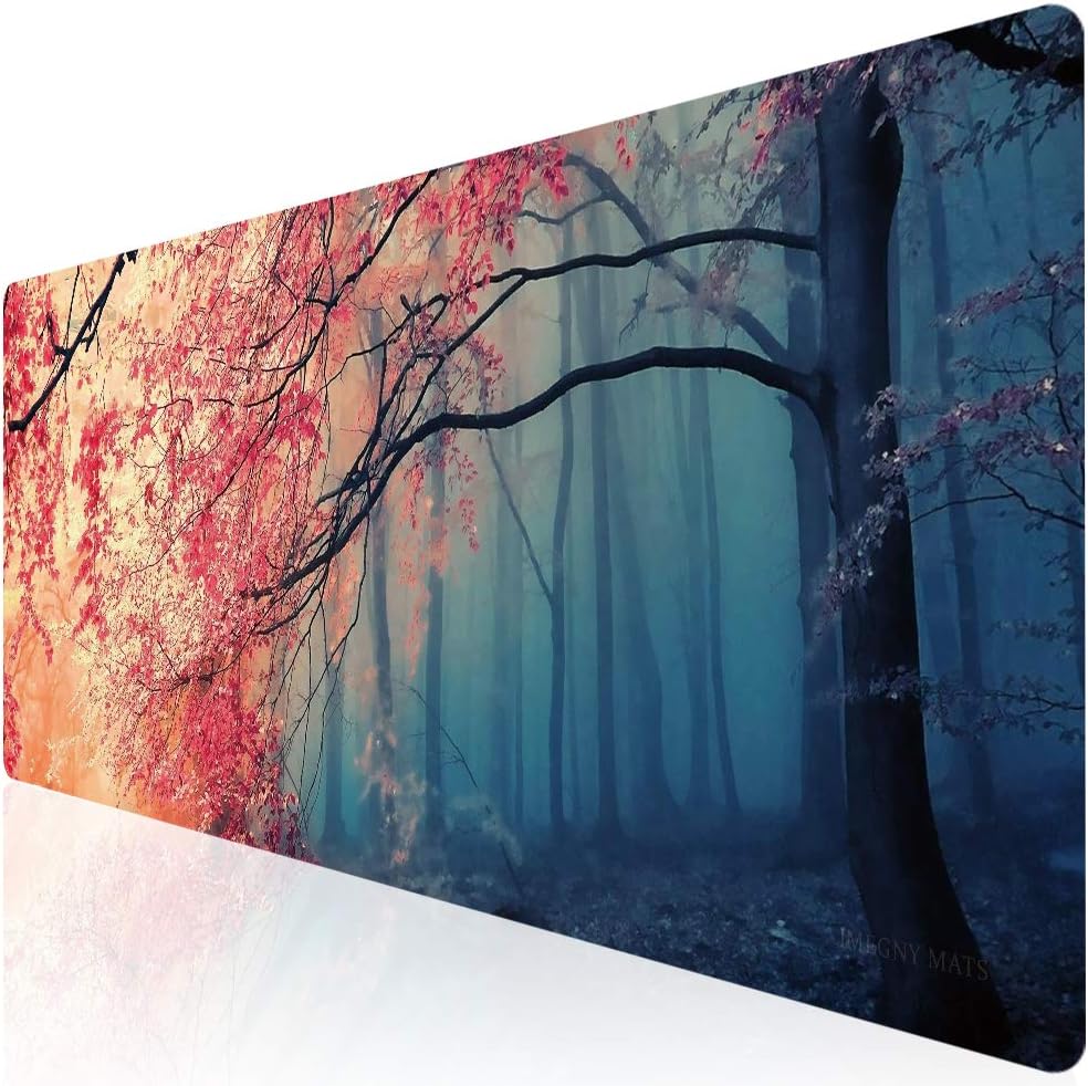 Extended Gaming Mouse Pad, Portable Mat for Keyboard & Mouse with Stitched Edges + Non-Slip Rubber Base （90x40 tree015）