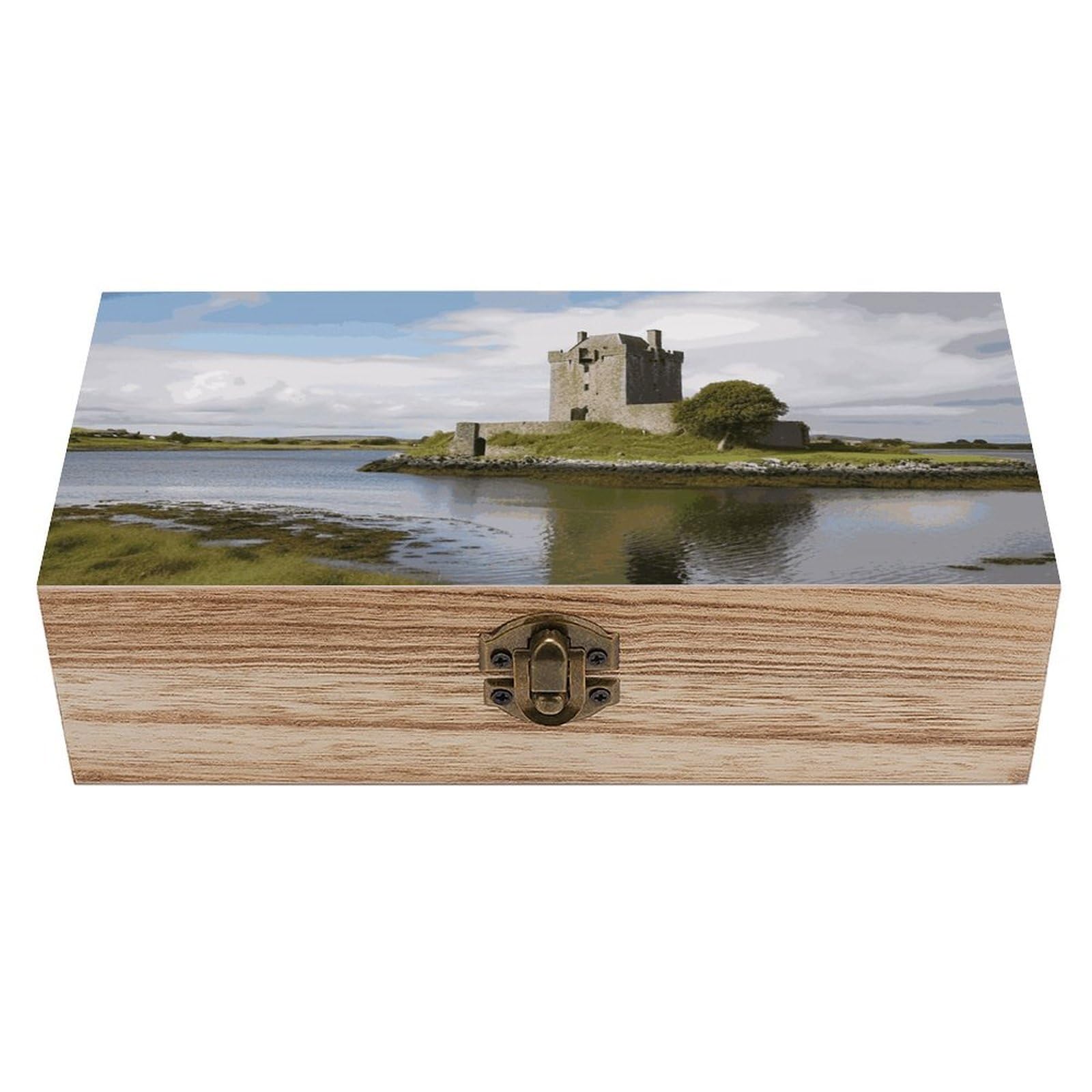 View of The Dunguaire Castle Wooden Storage Box Exquisite Durable Wood Gift Case Sturdy Vintage Jewelry Wooden Chest for Art Hobbies Storage Keepsake Gift